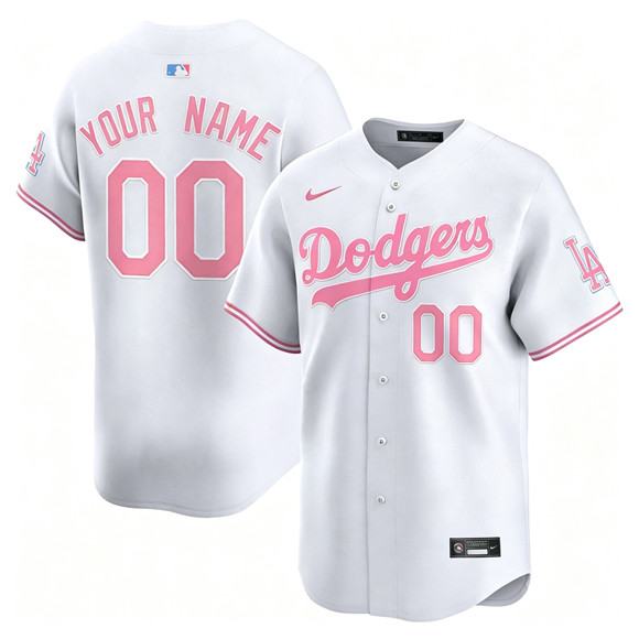 Men's Los Angeles Dodgers ACTIVE PLAYER Custom Bubblegum White Limited Stitched Baseball Jersey